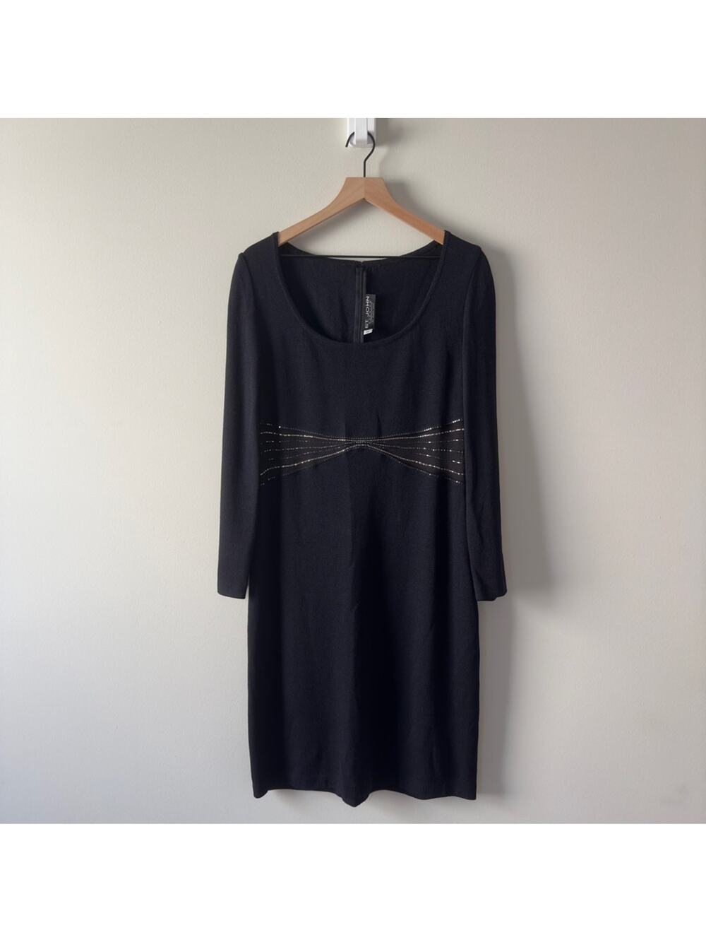 St. John Sheer Embellished Waist Evening Dress Long Sleeve Sparkly Rhinestones